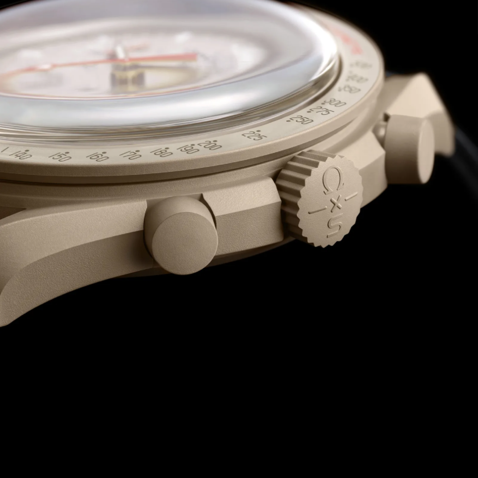 Up-close view of Moonswatch's Bioceramic
