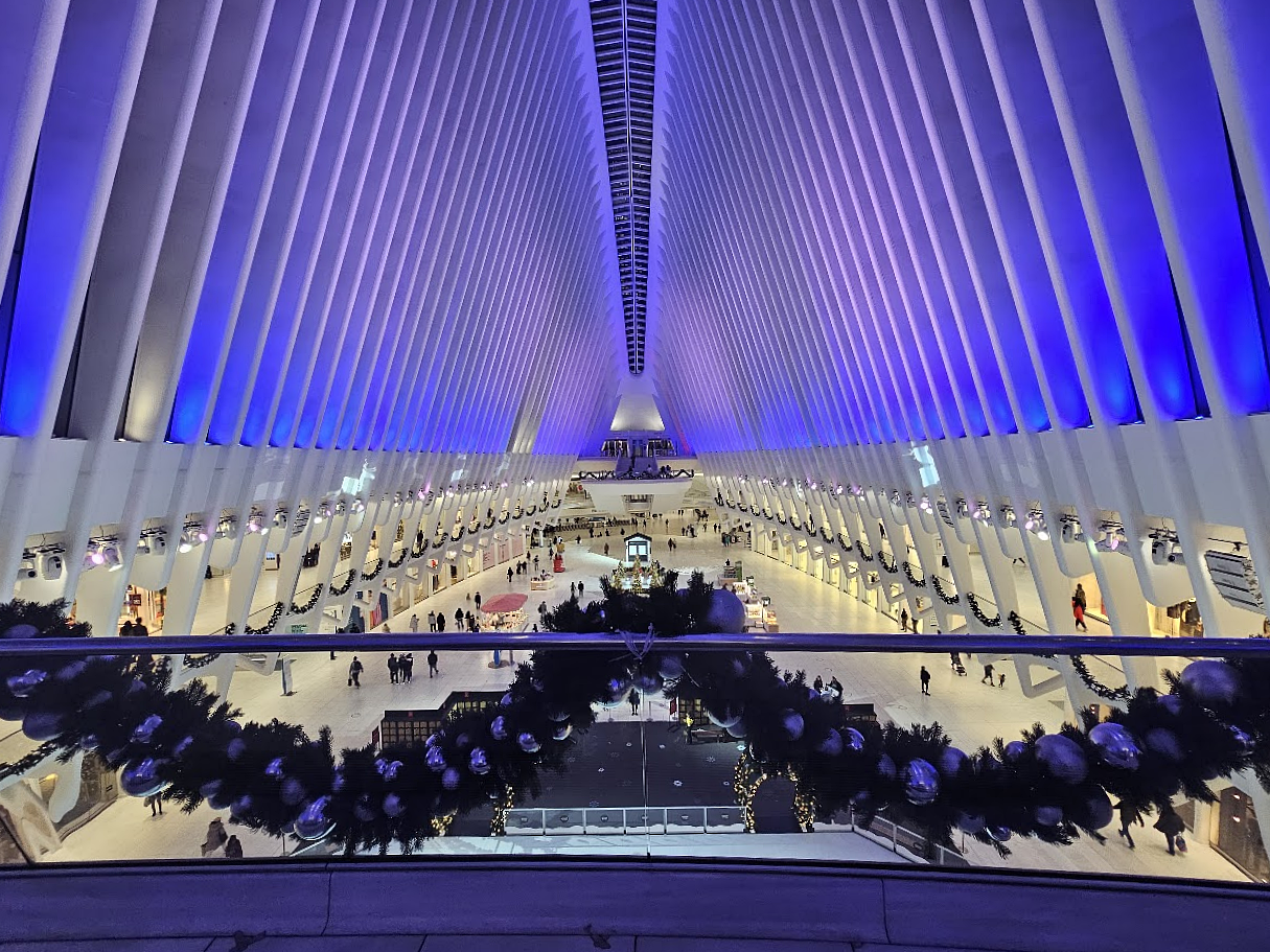 The ribbed white roof inside the Oculus at the World Trade Center in New York City